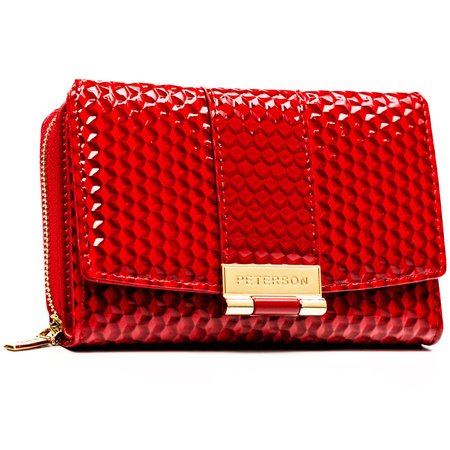 Rote, lackierte Damen-Geldbörse aus Öko-Leder mit strukturierter Oberfläche - Peterson