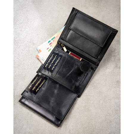 Vertikale Herren-Geldbörse aus Leder in Schwarz ohne äußeren Verschluss - Peterson