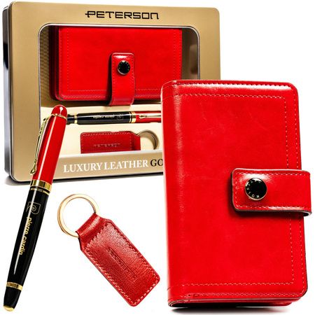 Stilvolles Geschenkset mit RFID-Portemonnaie, Schlüsselanhänger und Stift – Peterson