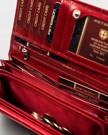 Große Damen Geldbörse aus Echtleder mit Druckknopfverschluss – Peterson