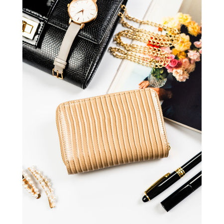 Herren-Geldbörse mit dekorativem Geflecht in Beige, aus Natur- und Öko-Leder gefertigt - Peterson