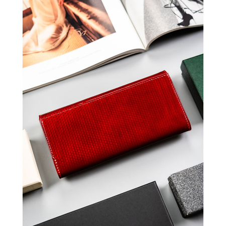 Elegante Damen-Geldbörse aus echtem Leder in Rot, mit Druckknopfverschluss und Rahmen - Peterson