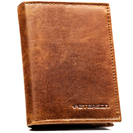 Vertikale, hellbraune Herren-Geldbörse aus Naturleder mit RFID-System – Peterson