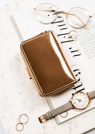 Kleine Damen Geldbörse in Gold aus echtem Leder mit Fotofach – Peterson