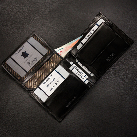 Herren Geldbörse aus schwarzem Leder ohne äußeren Verschluss – Rovicky