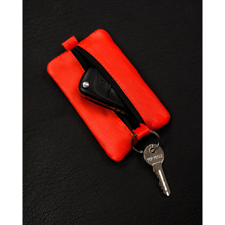 Kompaktes orangefarbenes Schlüsseletui aus Echtleder