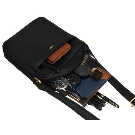 Klassische, schwarze Umhängetasche aus Naturleder mit Schlüssel-Etui im Set – Peterson