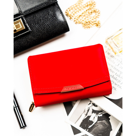 Rote Damen-Geldbörse aus Öko-Leder mit Druckknopf- und Reißverschluss – Peterson