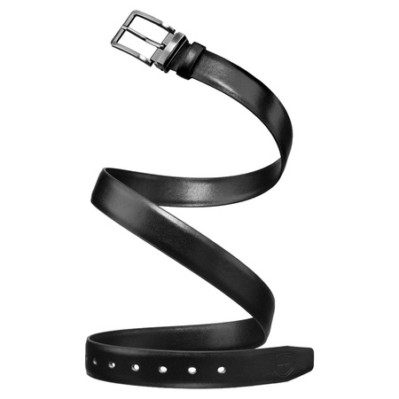 Schwarzer Herren-Gürtel aus Öko-Leder mit traditioneller silberner Schnalle - Peterson