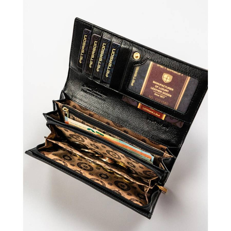 Große Damen Geldbörse aus Leder in Schwarz mit Druckknopfverschluss – Peterson