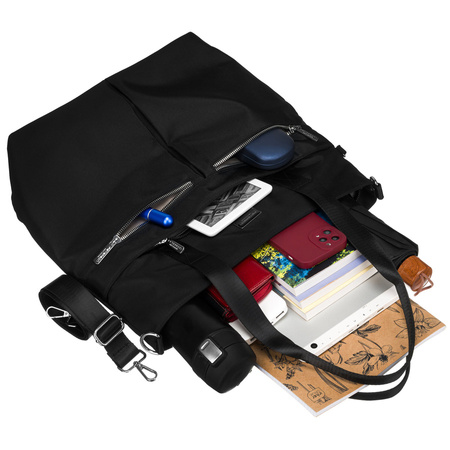 Shopper in Schwarz mit Außentaschen und abnehmbarem Gürtel - Peterson