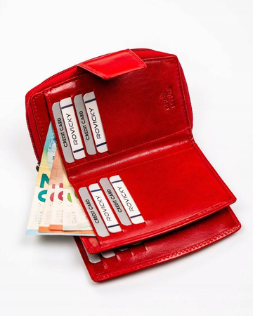 Damen Geldbörse aus Leder mit Reißverschluss und Druckknopf – Rovicky