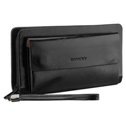 Handgelenktasche aus Öko-Leder in Schwarz, zweifach unterteilt - Rovicky