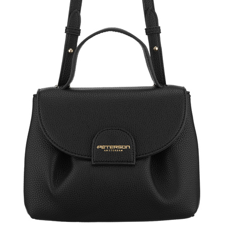 Schwarze Damen-Umhängetasche aus Kunstleder mit Außentasche – Peterson