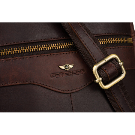 Herren-Umhängetasche, braune Umhängetasche aus Leder mit Tasche - Peterson