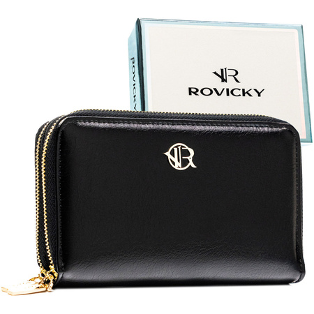 Große Damen-Geldbörse aus Öko-Leder in Schwarz mit Reißverschluss - Rovicky