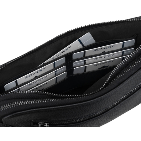 Klassische schwarze Herren-Handgelenktasche aus Öko-Leder mit Reißverschluss - Rovicky