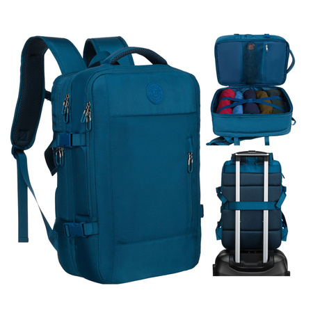 Reise-Rucksack in Blau, ideal für Handgepäck und ausgestattet mit Kompressionsriemen – Peterson