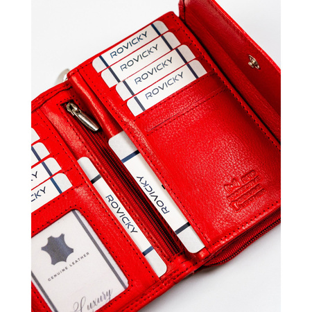 Rote Damen Geldbörse aus Leder mit Druckknopfverschluss und RFID-Schutz – Rovicky