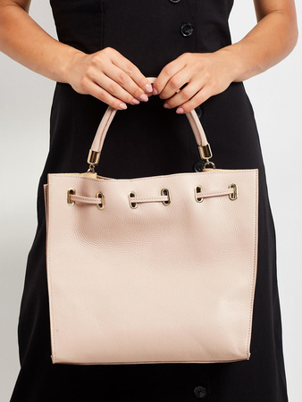 Shopper Tasche mit Kordelzug aus echtem Leder, quadratisch – Rovicky