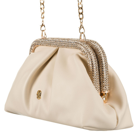 Beige Damen Clutch aus Öko-Leder mit Kettenträger – Rovicky