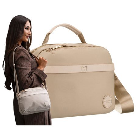 Damen-Umhängetasche aus Nylon in Beige, ein Hauptfach und mit Reißverschluss – Peterson