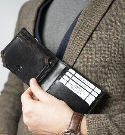 Herren Geldbörse Querformat mit silbernem Akzent aus Glattleder – Rovicky