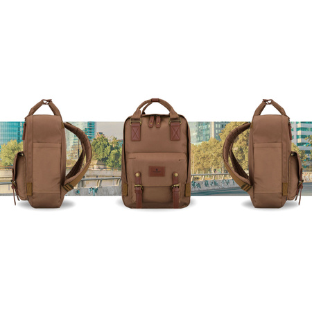 Damen-Rucksack aus Polyester und Öko-Leder in Braun, Ein-Kammer-Modell - Peterson