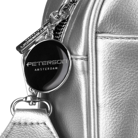 Modische silberne Damen Umhängetasche mit breitem und schmalem Schulterriemen im Set – Peterson