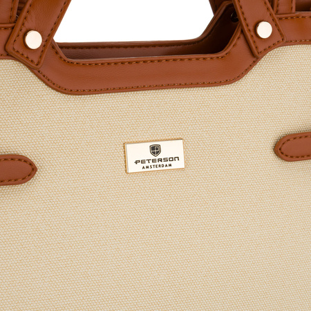 Klassische, große Damenhandtasche in Braun und Ecru – Peterson