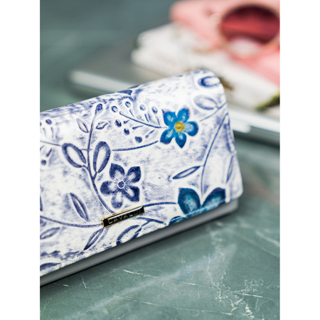 Damen Geldbörse mit Blumenmuster aus echtem und Öko-Leder mit Bügelverschluss und Druckknopf – 4U Cavaldi