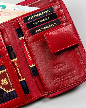 Großer Damen Geldbörse mit Druckknopf aus Leder – Peterson