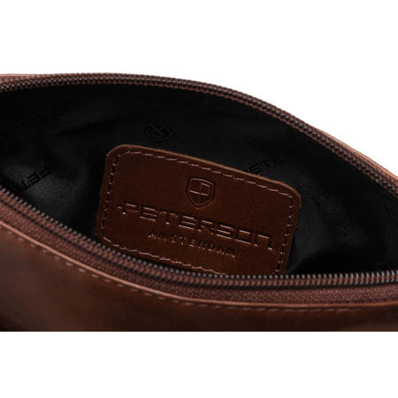 Braune, praktische Herren-Umhängetasche aus Naturleder mit Außentaschen und Etui im Set – Peterson