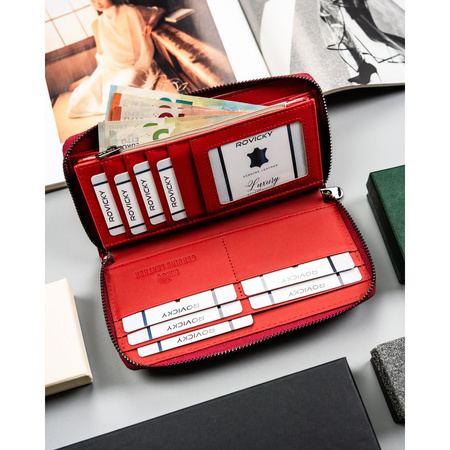 Damen-Geldbörse als Federmäppchen aus echtem und Öko-Leder, rot, mit Reißverschluss - Rovicky