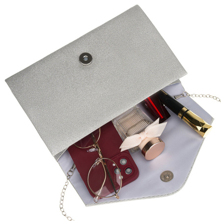 Brokat-Damen-Clutch in Silberfarbe an einer eleganten Kette hängend - Rovicky
