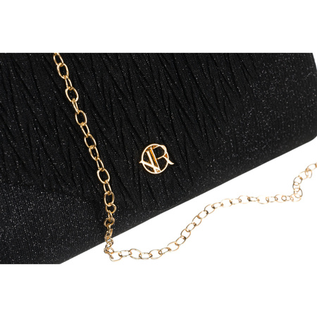 Schwarze Damen Clutch mit Fischgrätmuster und Kettenträger – Rovicky