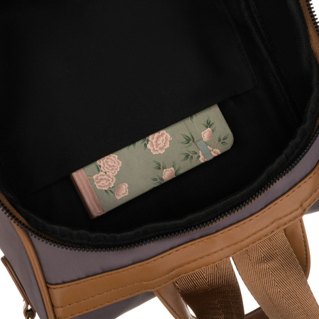 Grauer Damen-Rucksack aus Nylon und Öko-Leder mit abnehmbarem Gürtel, ein Hauptfach – Peterson