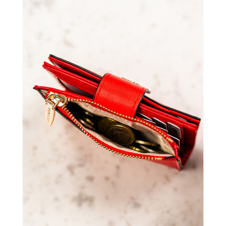 Vertikale Damen-Geldbörse aus Öko-Leder in Rot, mit Druckknopf- und Reißverschlussverschluss – Rovicky