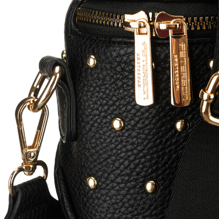 Schwarze, praktische Damen-Gürteltasche aus Öko-Leder, verziert mit Nieten – Peterson