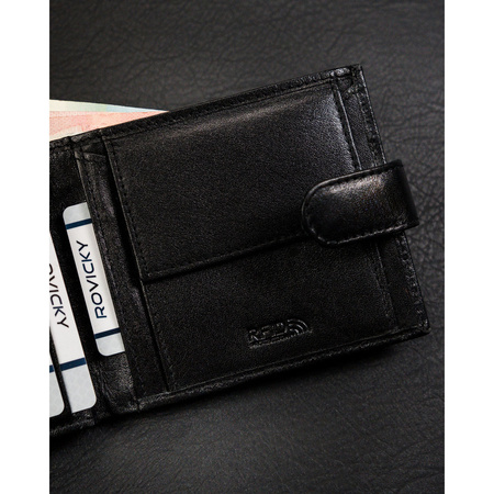 Schwarze, horizontale Herren Geldbörse aus Leder mit Druckknopf – Ronaldo