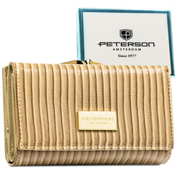 Beige Damen-Geldbörse aus Natur- und Öko-Leder mit gerippter Textur - Peterson