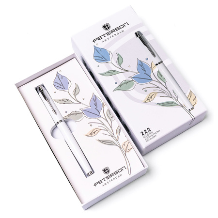 Weiß-silberner Metallkugelschreiber mit schwarzer Mine – Peterson