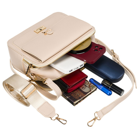 Damen Umhängetasche aus Öko-Leder in Beige mit Magnet- und Reißverschluss – Peterson