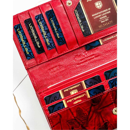 Rote lackierte Damen Geldbörse mit Schmetterlingsmotiv für Karten – Peterson