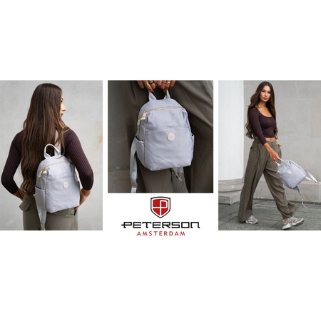 Grauer Damenrucksack aus Nylon und Öko-Leder mit Außentasche - Peterson