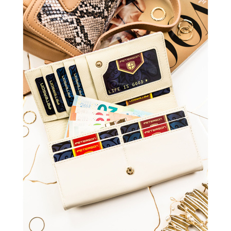 Große Damen-Geldbörse mit Blumenmuster aus Natur- und Öko-Leder mit RFID-System - Peterson