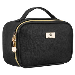 Schwarze, praktische Kosmetiktasche aus Öko-Leder mit Reißverschluss – Rovicky