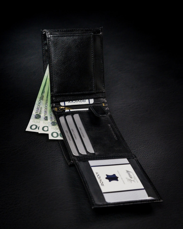 Schlanke Herren Geldbörse aus Glattleder mit Reißverschlussfach – Rovicky