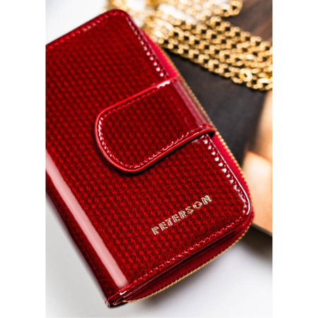 Damen-Geldbörse aus Leder mit Druckknopf in Rot – Peterson