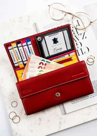 Große Damen Geldbörse aus Leder mit Druckknopf – Rovicky